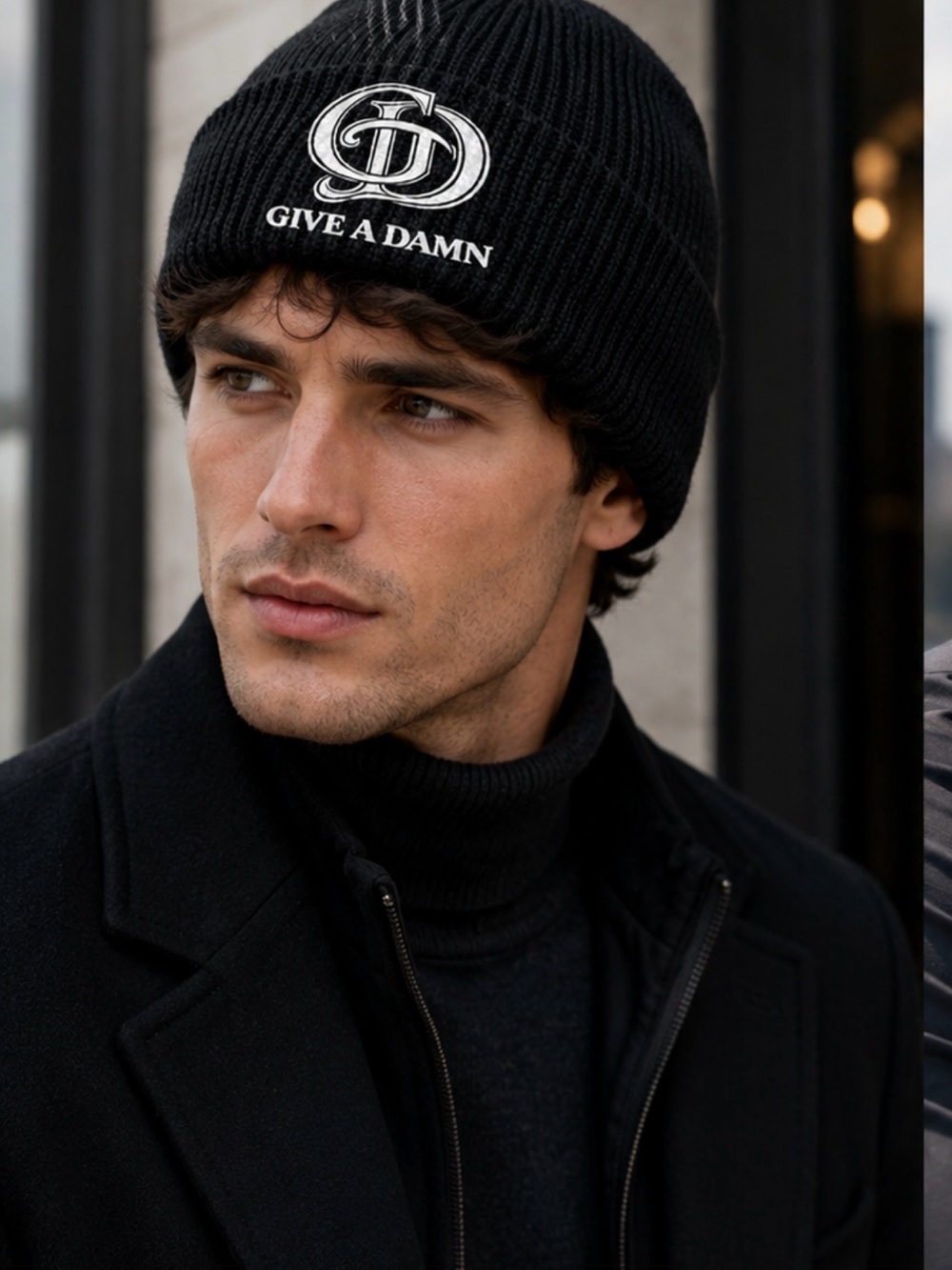 Black 'Give A Damn' Beanie with Embroidered Logo